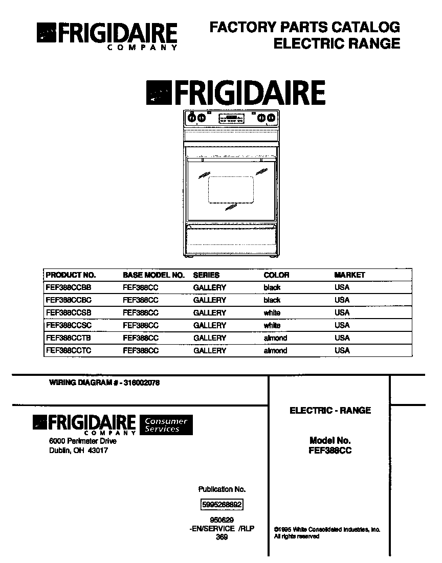 Frigidaire FEF388CCSB cover diagram