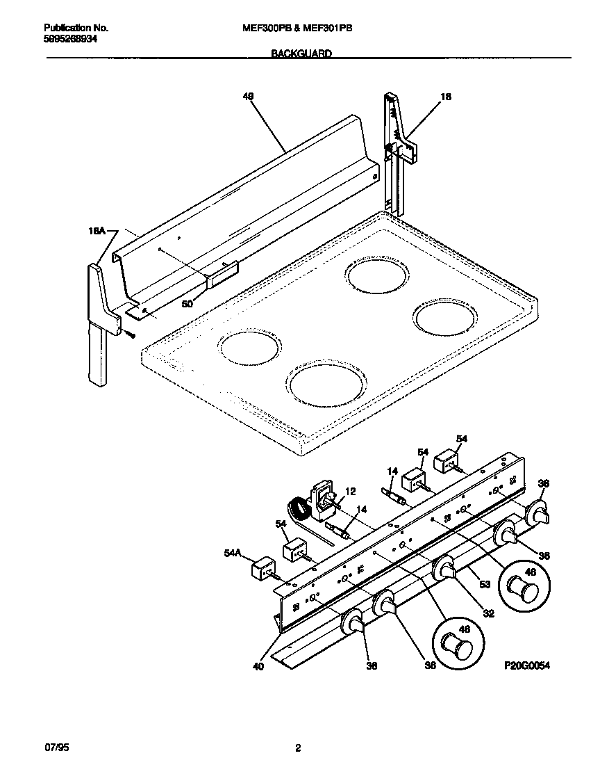 Universal/Multiflex (Frigidaire) MEF301PBWE backguard diagram