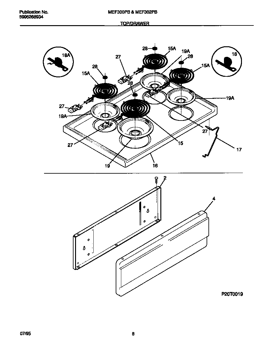 Universal/Multiflex (Frigidaire) MEF301PBWE top/drawer diagram