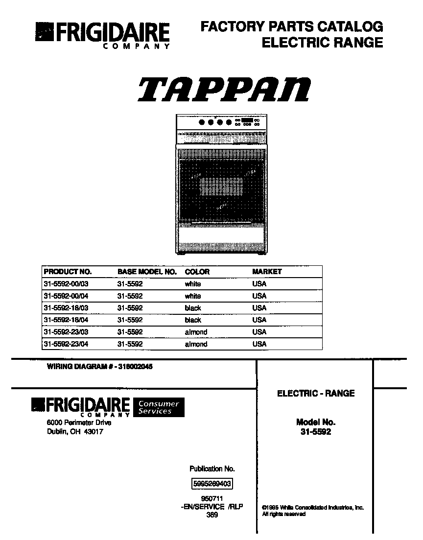 Tappan 31-5592-18-03 cover diagram