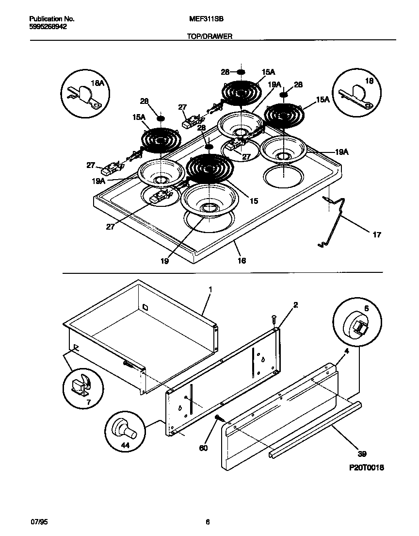 Universal/Multiflex (Frigidaire) MEF311SBDB top/drawer diagram