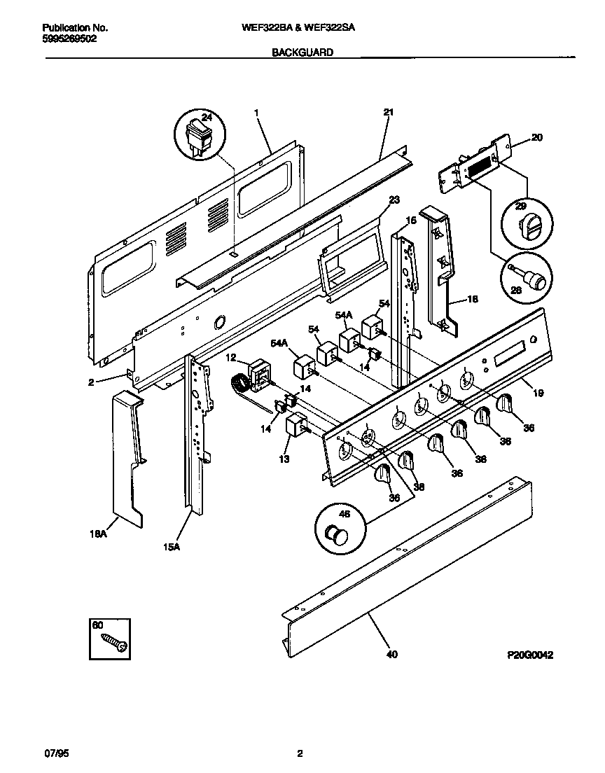 White-Westinghouse WEF322BAWC backguard diagram