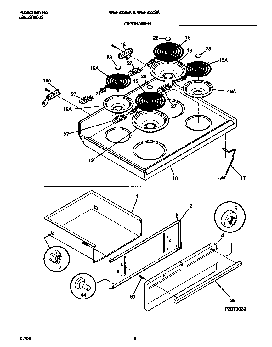 White-Westinghouse WEF322BAWC top/drawer diagram
