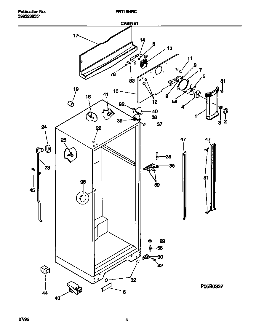 Frigidaire FRT18NRCD0 cabinet diagram