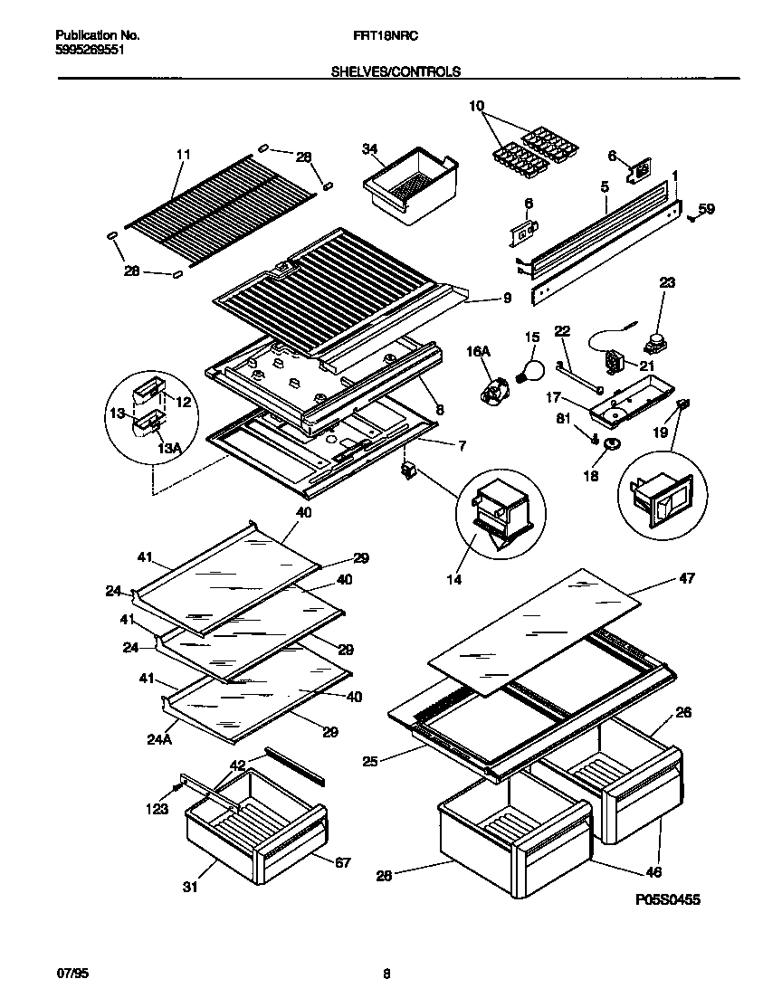 Frigidaire FRT18NRCD0 shelves/controls diagram