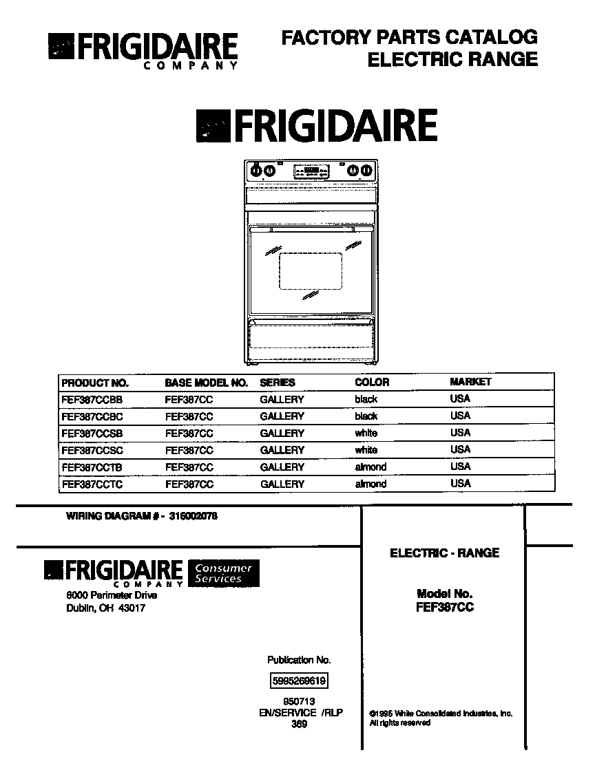 Frigidaire FEF387CCBB cover diagram
