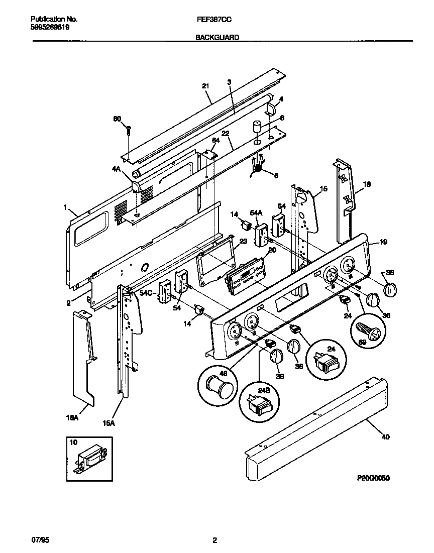 Frigidaire FEF387CCBB backguard diagram