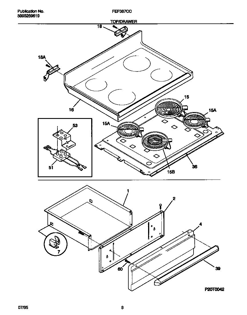 Frigidaire FEF387CCBB top/drawer diagram