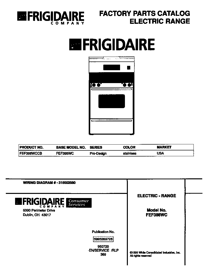 Frigidaire FEF388WCCB cover diagram