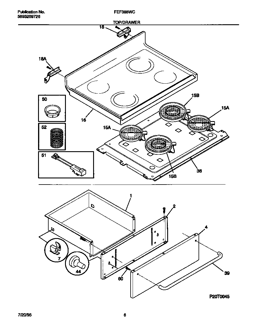 Frigidaire FEF388WCCB top/drawer diagram