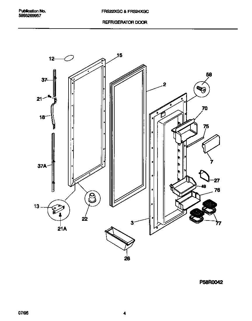Frigidaire FRS22XGCB1 refrigerator door diagram