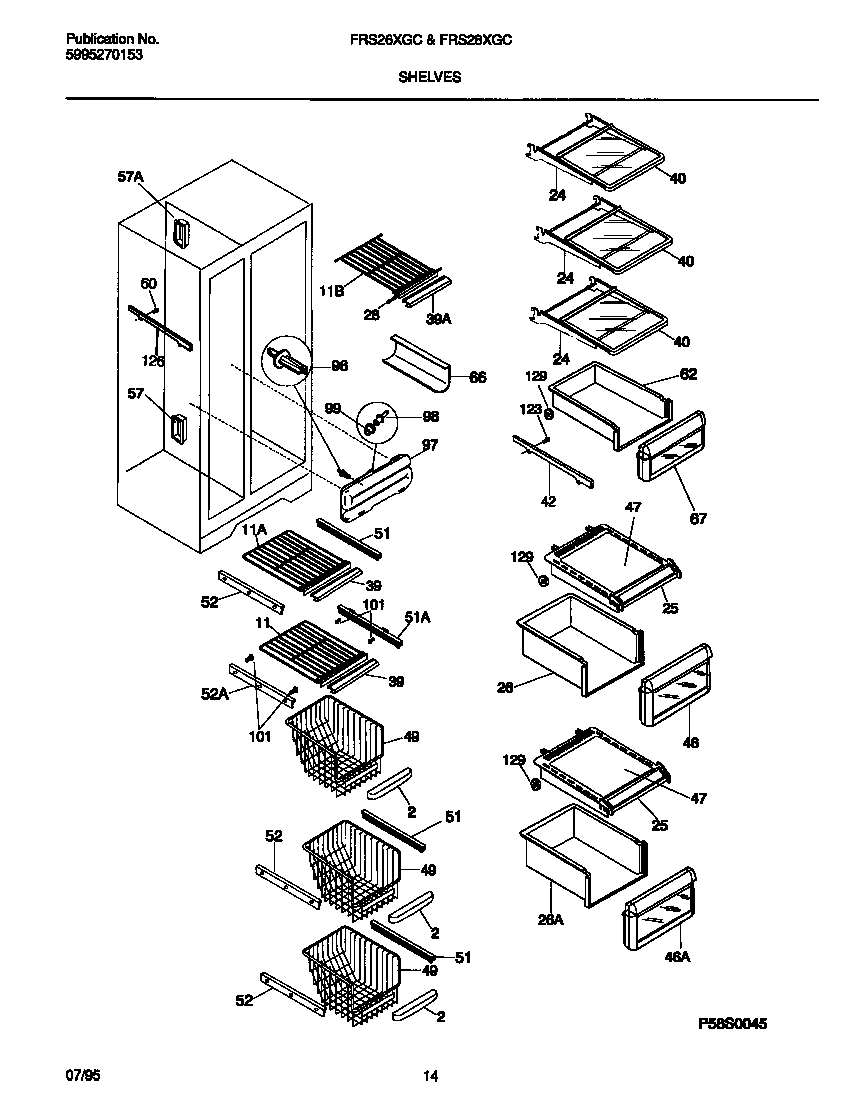 Frigidaire FRS28XGCW1 shelves diagram
