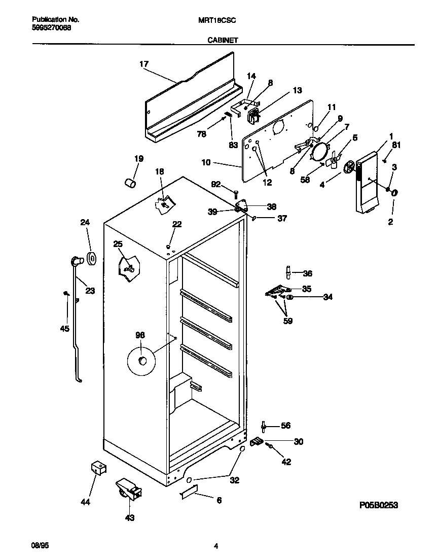 Universal/Multiflex (Frigidaire) MRT18CSCW1 cabinet diagram