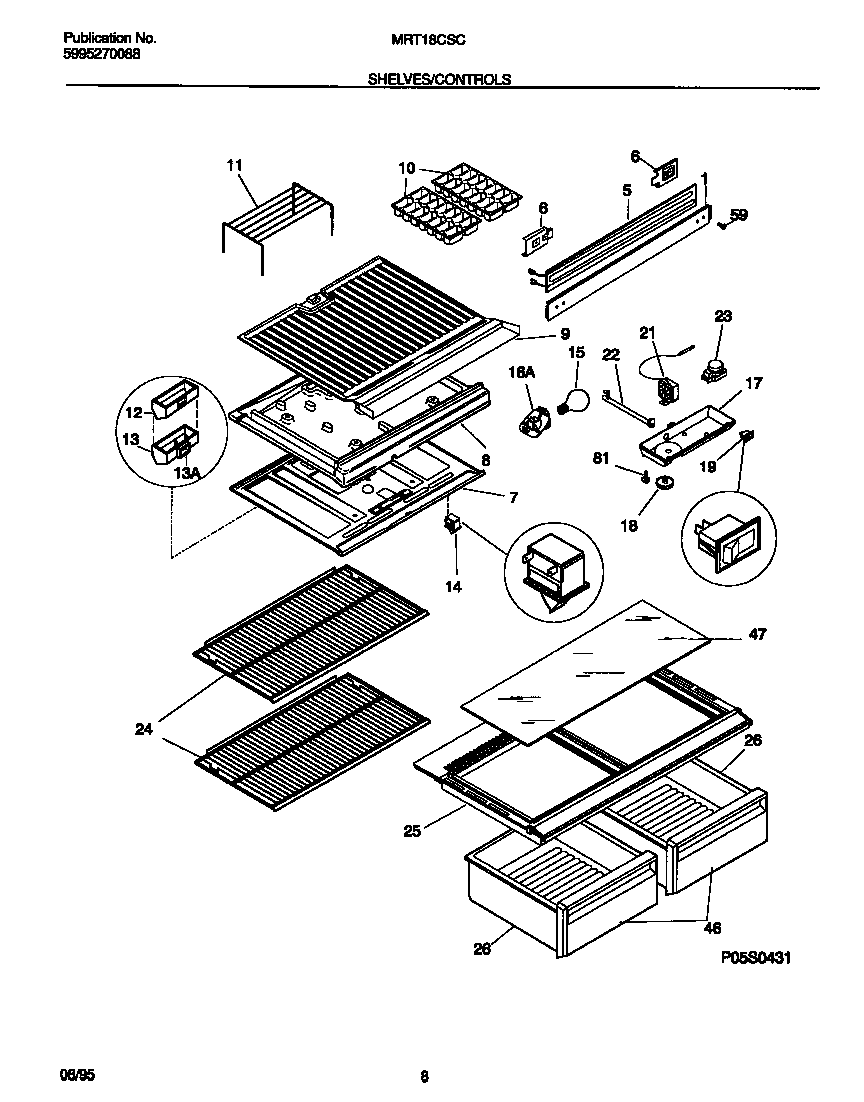 Universal/Multiflex (Frigidaire) MRT18CSCW1 shelves/controls diagram