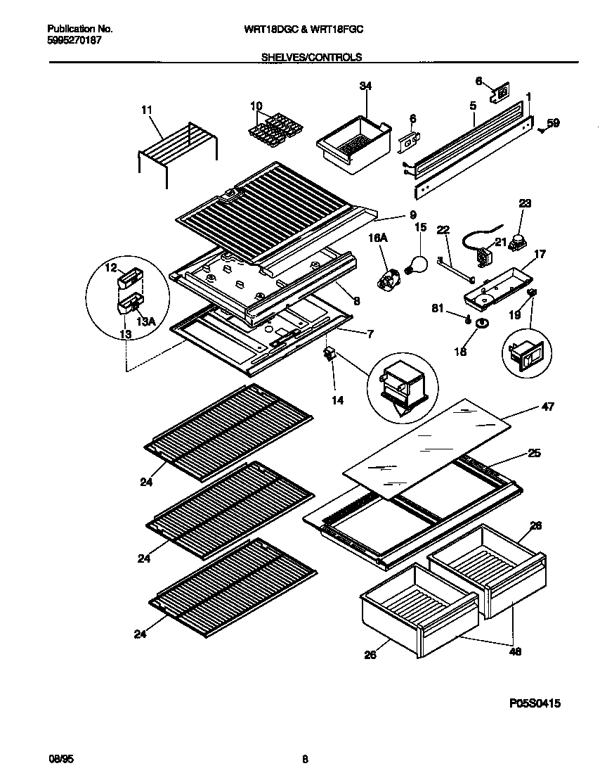 White-Westinghouse WRT18DGCZ1 shelves/controls diagram