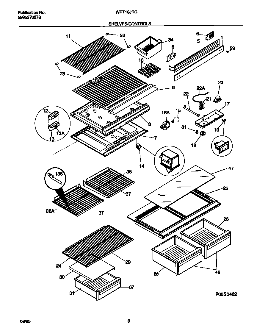 White-Westinghouse WRT16JRCD0 shelves/controls diagram