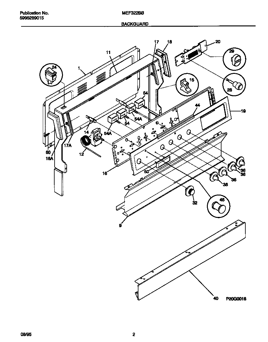 Universal/Multiflex (Frigidaire) MEF322BBWC backguard diagram