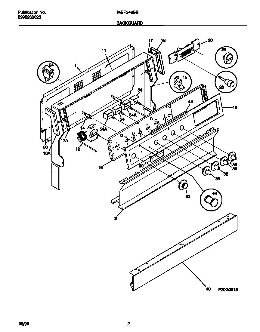 Universal/Multiflex (Frigidaire) MEF342BBDB backguard diagram