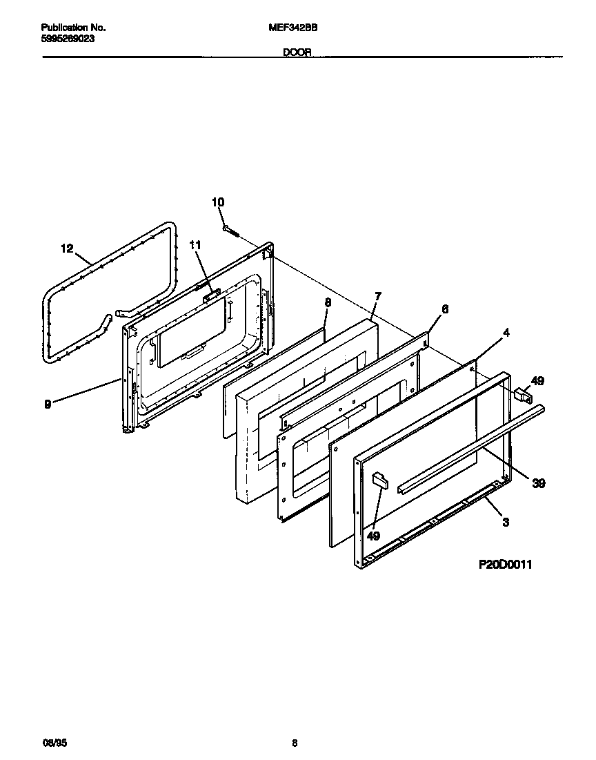 Universal/Multiflex (Frigidaire) MEF342BBDB door diagram