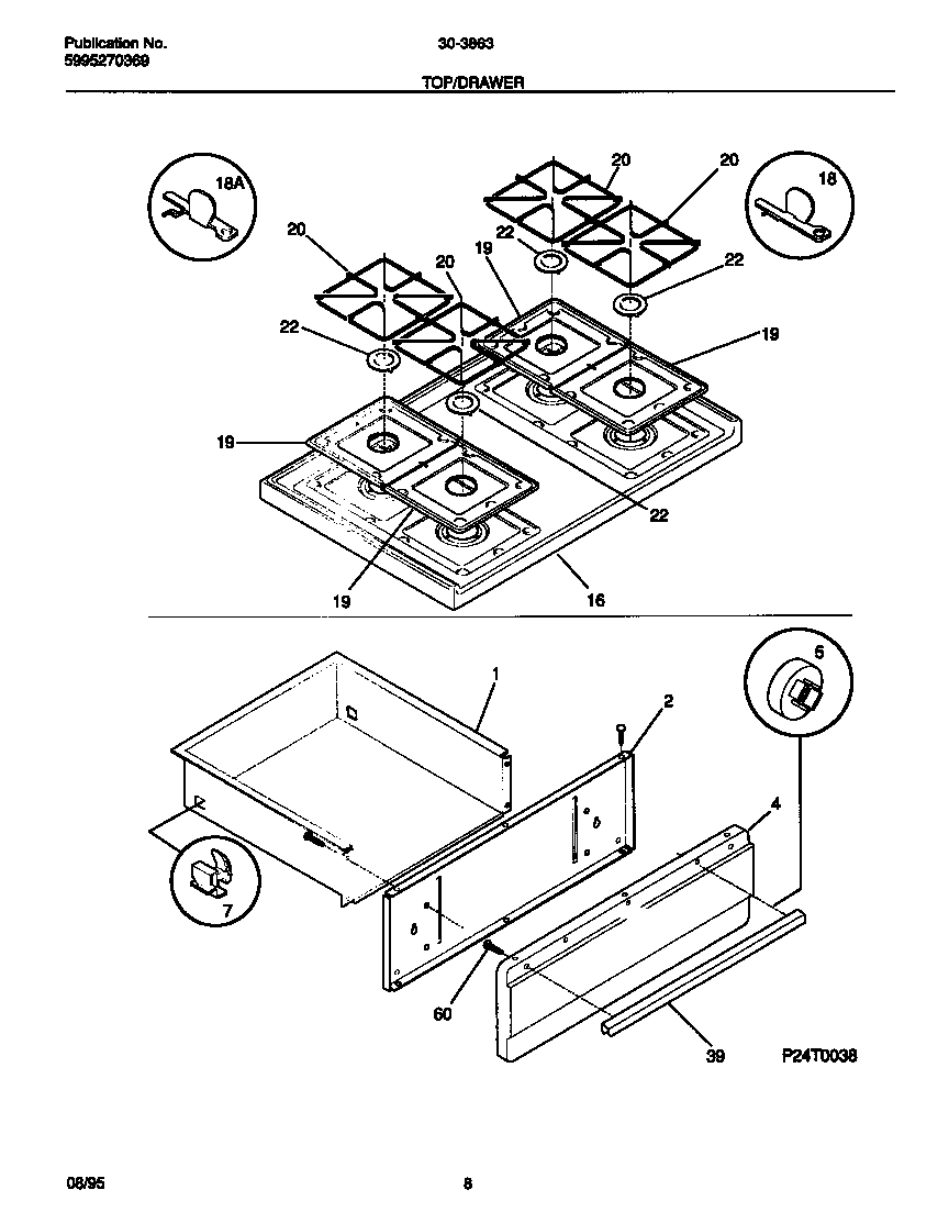 Tappan 30-3863-00-05 top/drawer diagram