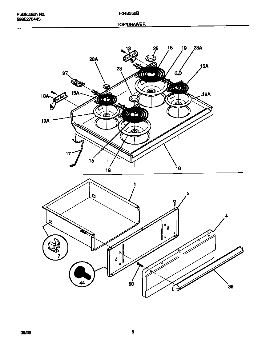 Frigidaire F04B350BWB top/drawer diagram