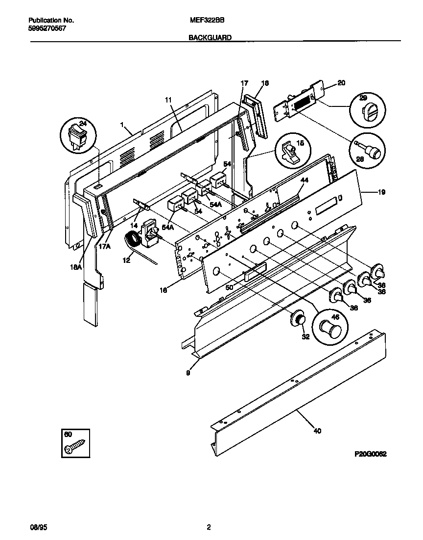 Universal/Multiflex (Frigidaire) MEF322BBDD backguard diagram
