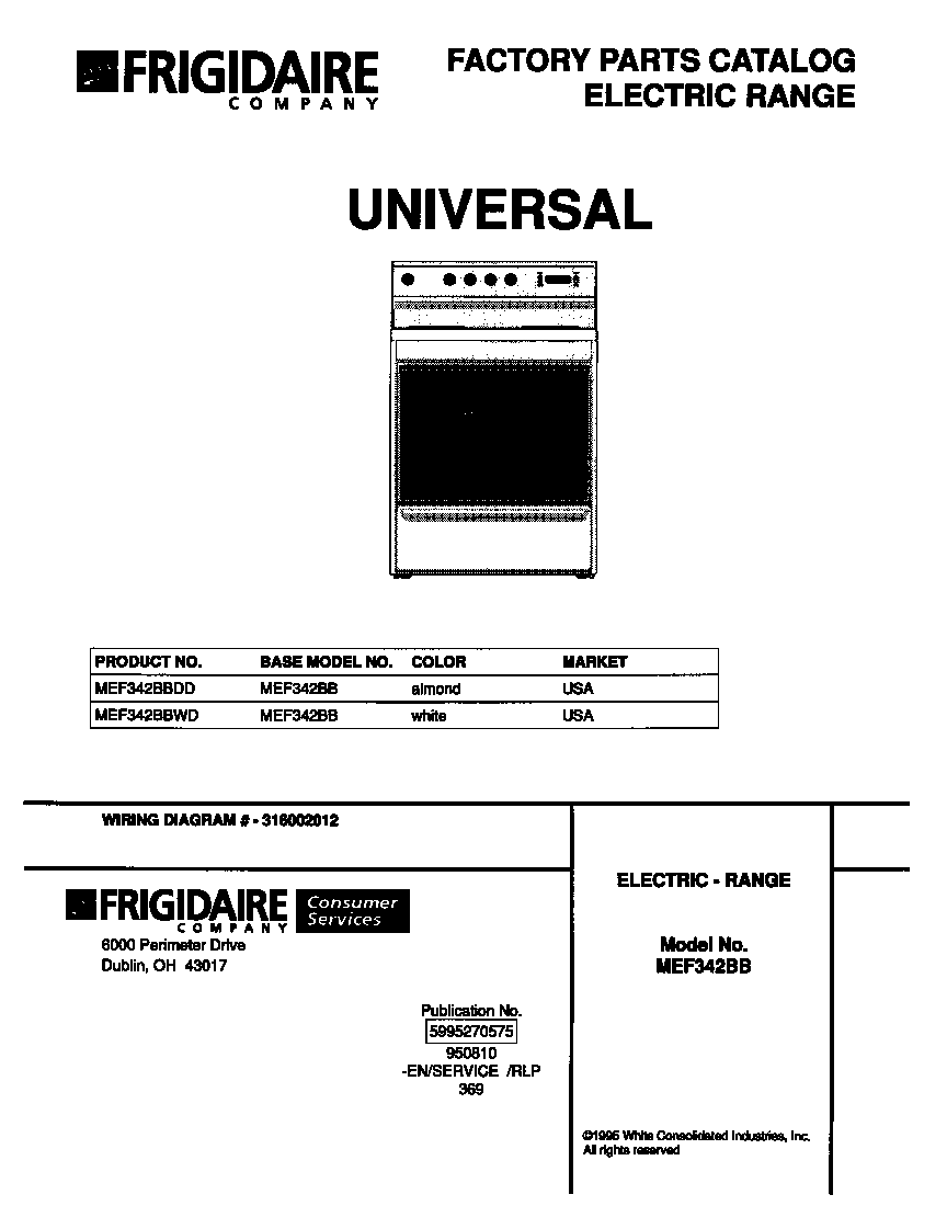 Universal/Multiflex (Frigidaire) MEF342BBDD cover diagram