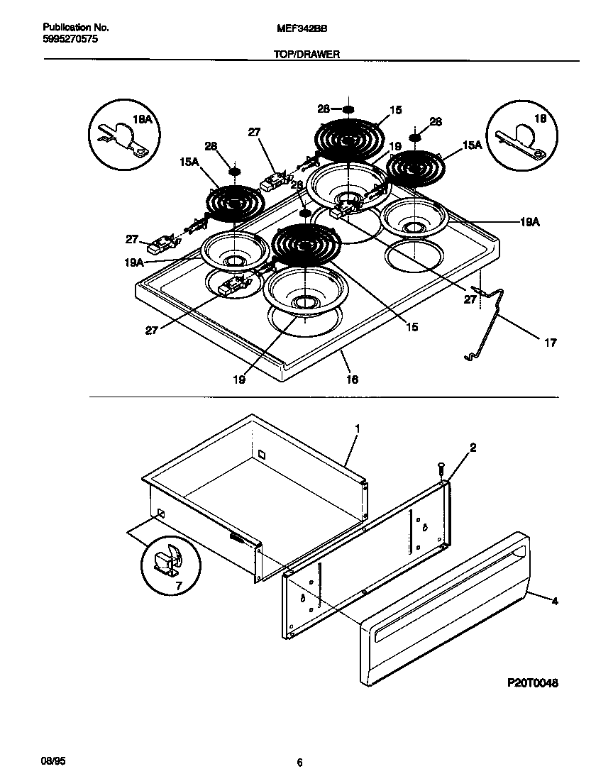 Universal/Multiflex (Frigidaire) MEF342BBDD top/drawer diagram