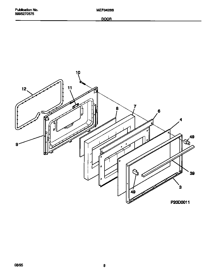 Universal/Multiflex (Frigidaire) MEF342BBDD door diagram