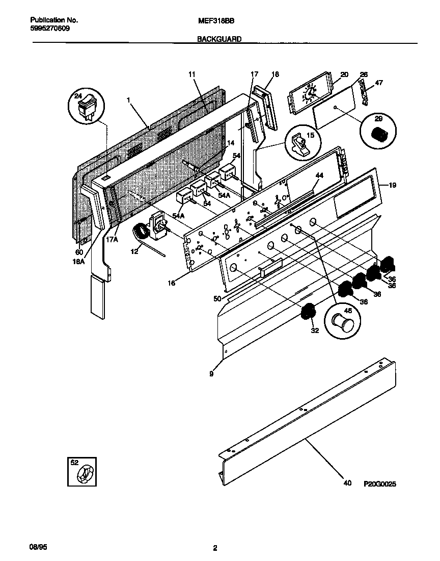 Universal/Multiflex (Frigidaire) MEF318BBDB backguard diagram