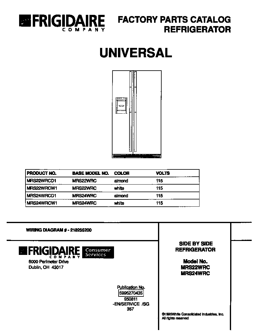 Universal/Multiflex (Frigidaire) MRS24WRCW1 cover diagram