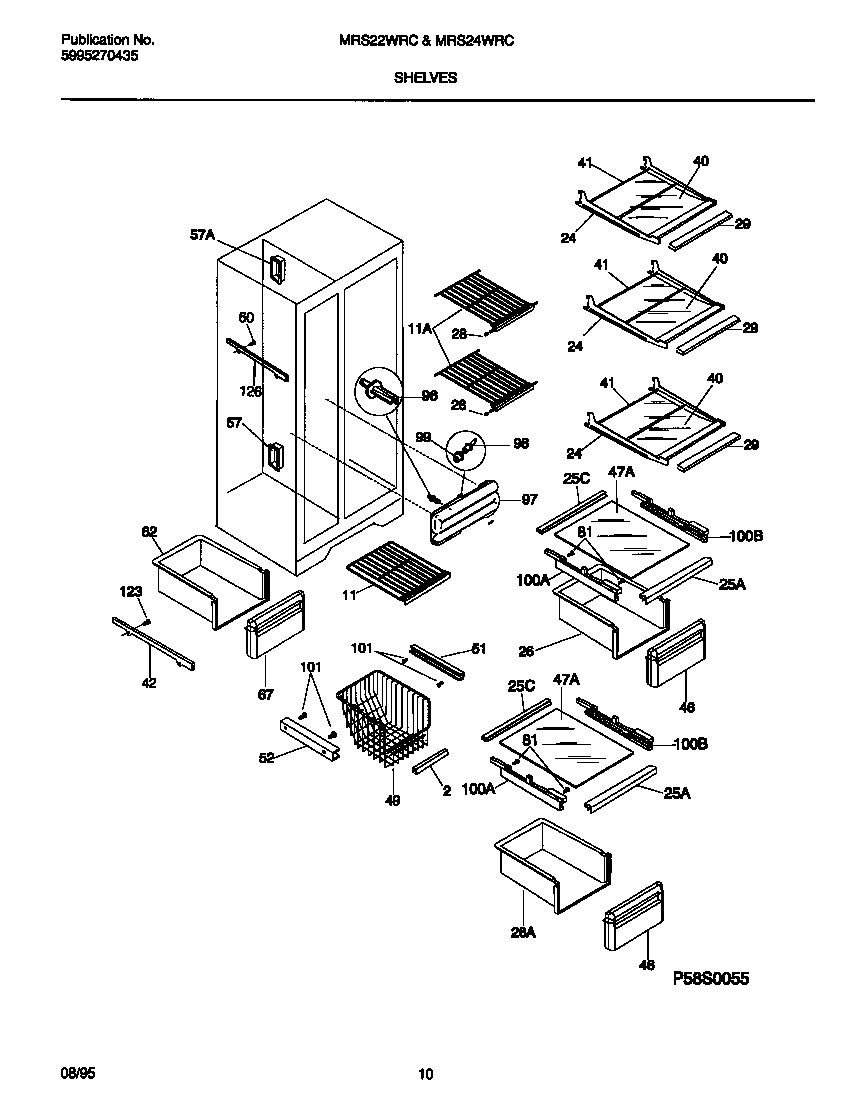 Universal/Multiflex (Frigidaire) MRS24WRCW1 shelves diagram