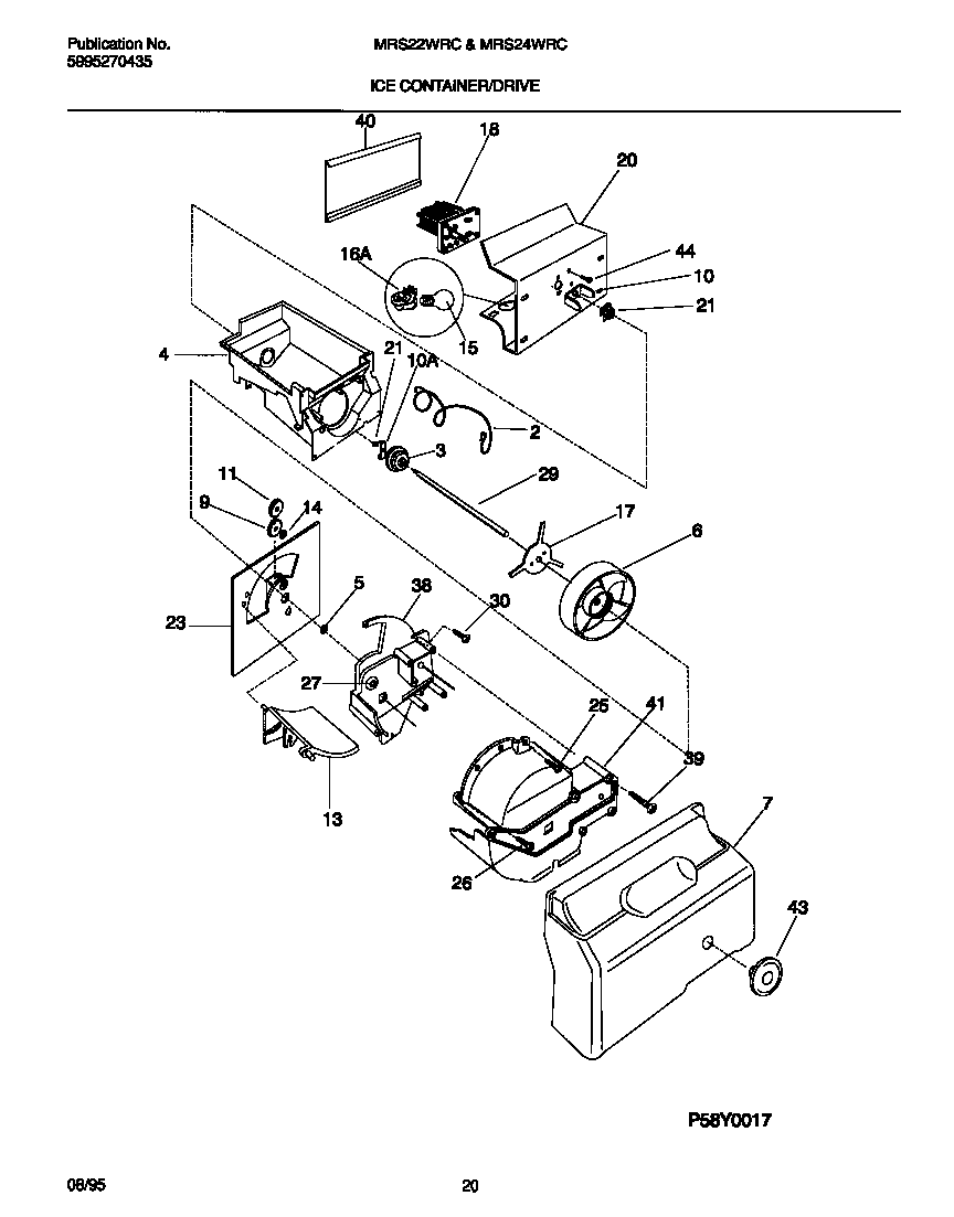 Universal/Multiflex (Frigidaire) MRS24WRCW1 ice container/drive diagram