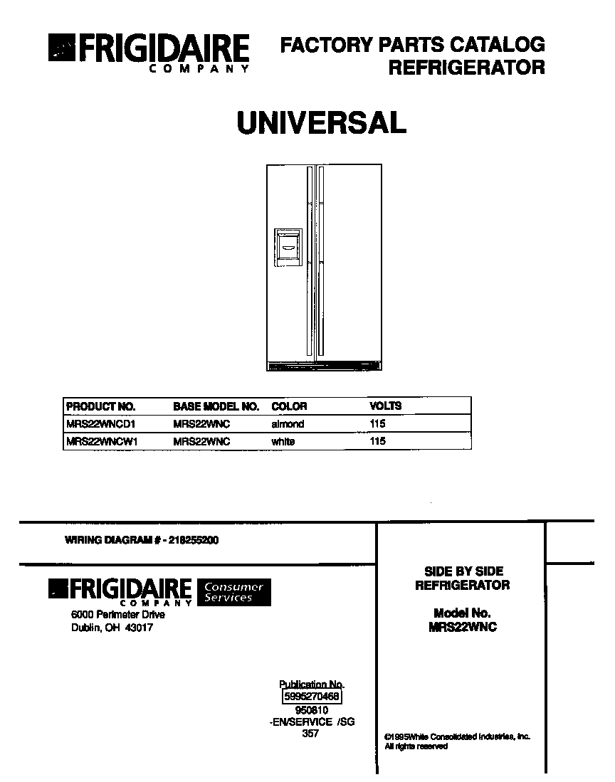 Universal/Multiflex (Frigidaire) MRS22WNCD1 cover diagram