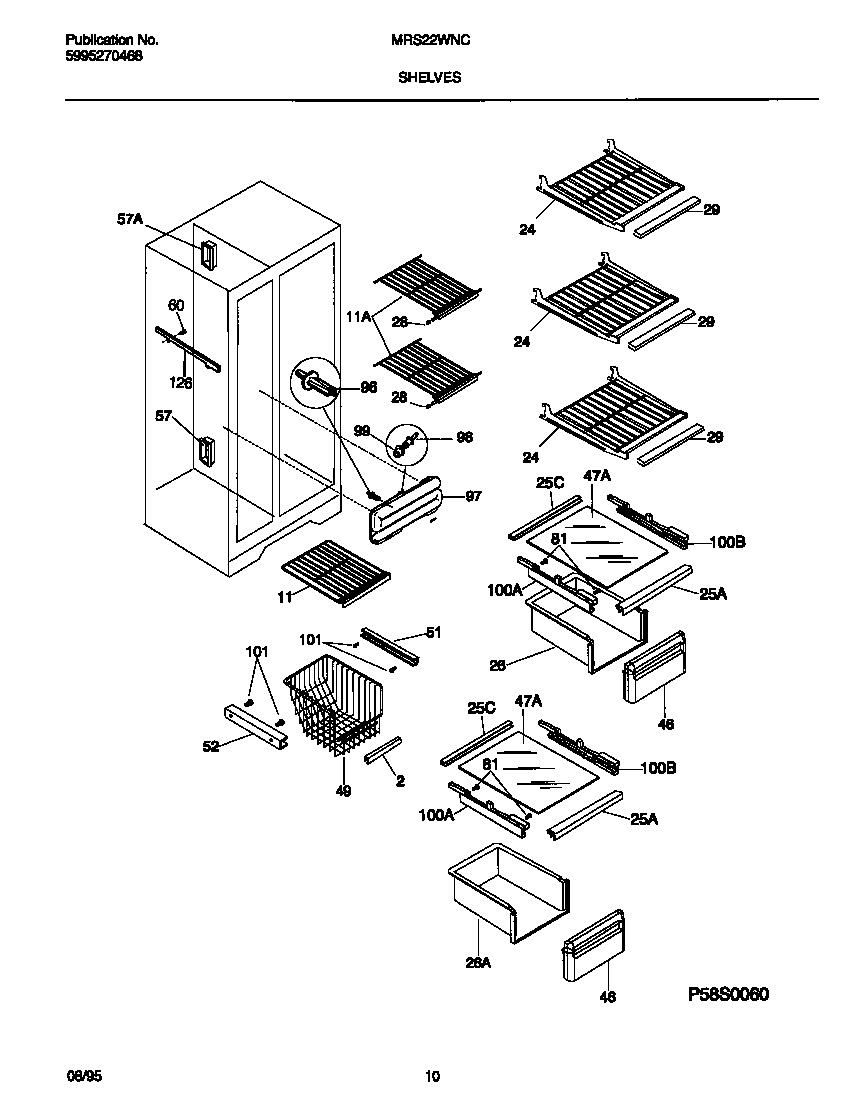 Universal/Multiflex (Frigidaire) MRS22WNCD1 shelves diagram