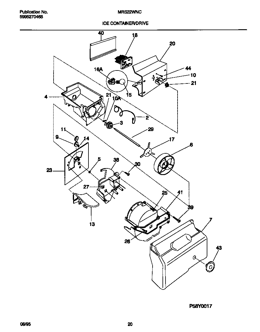 Universal/Multiflex (Frigidaire) MRS22WNCD1 ice container/drive diagram