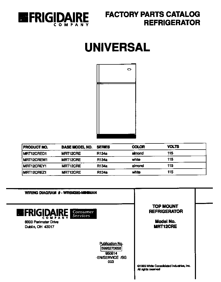 Universal/Multiflex (Frigidaire) MRT12CRED1 cover diagram