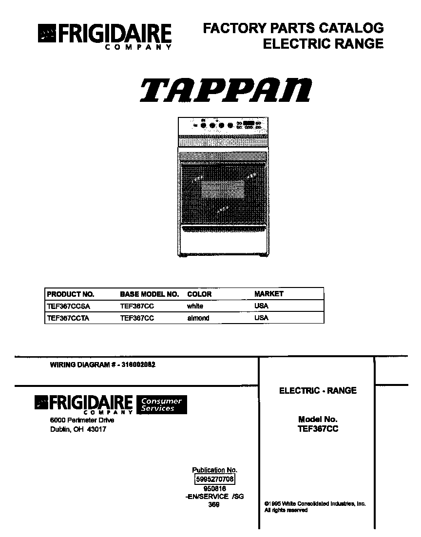Tappan TEF367CCSA cover diagram