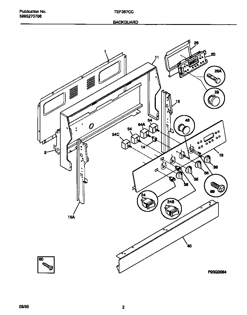 Tappan TEF367CCSA backguard diagram