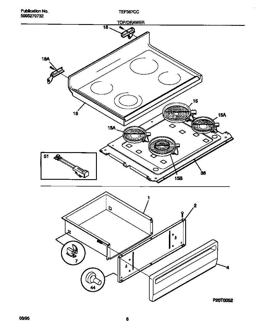 Tappan TEF387CCSA top/drawer diagram