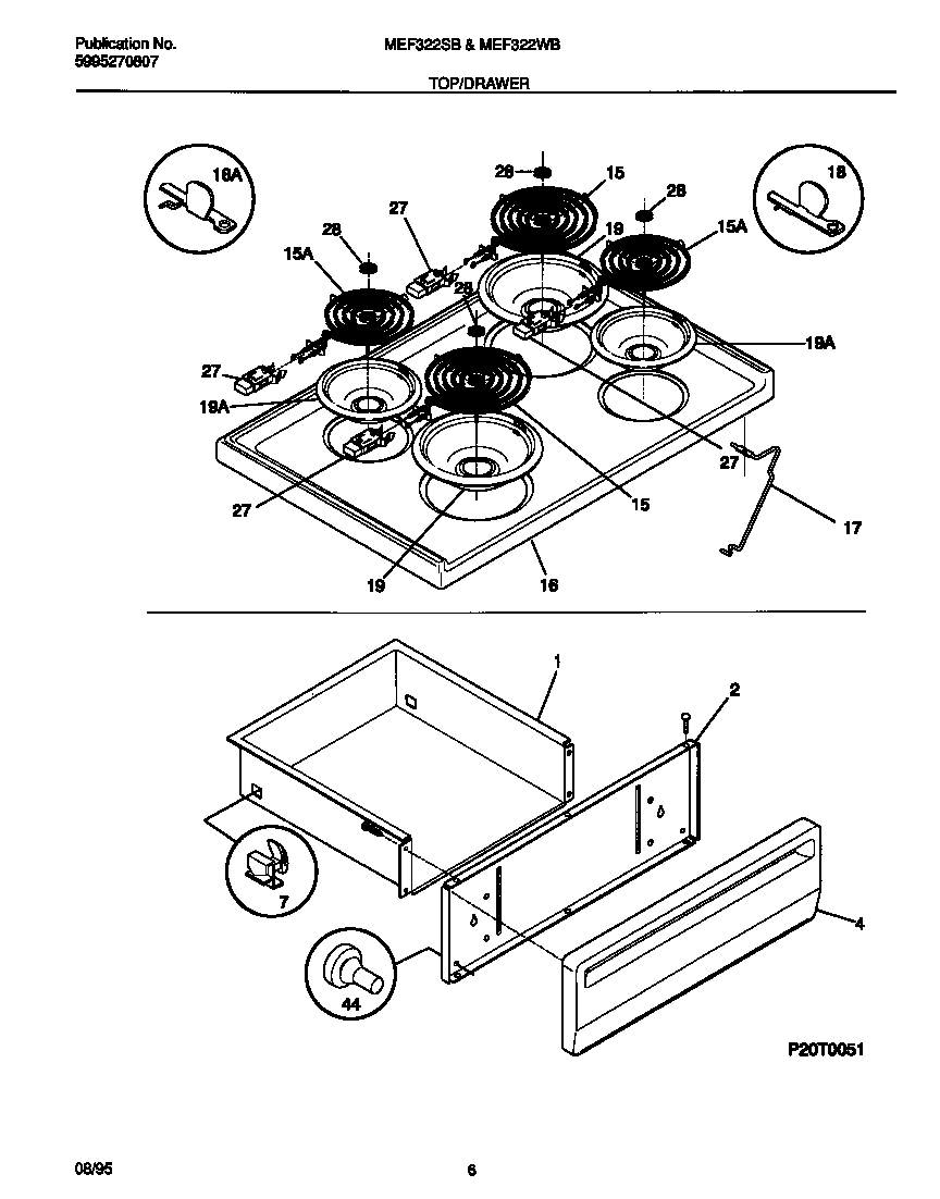 Universal/Multiflex (Frigidaire) MEF322WBSD top/drawer diagram