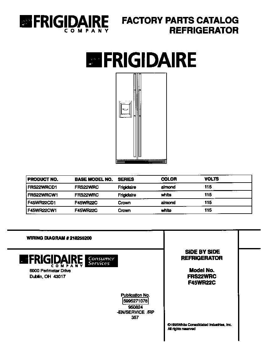 Frigidaire F45WR22CW1 cover diagram