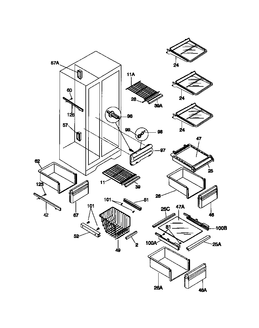 Frigidaire F45WR22CW1 shelves diagram