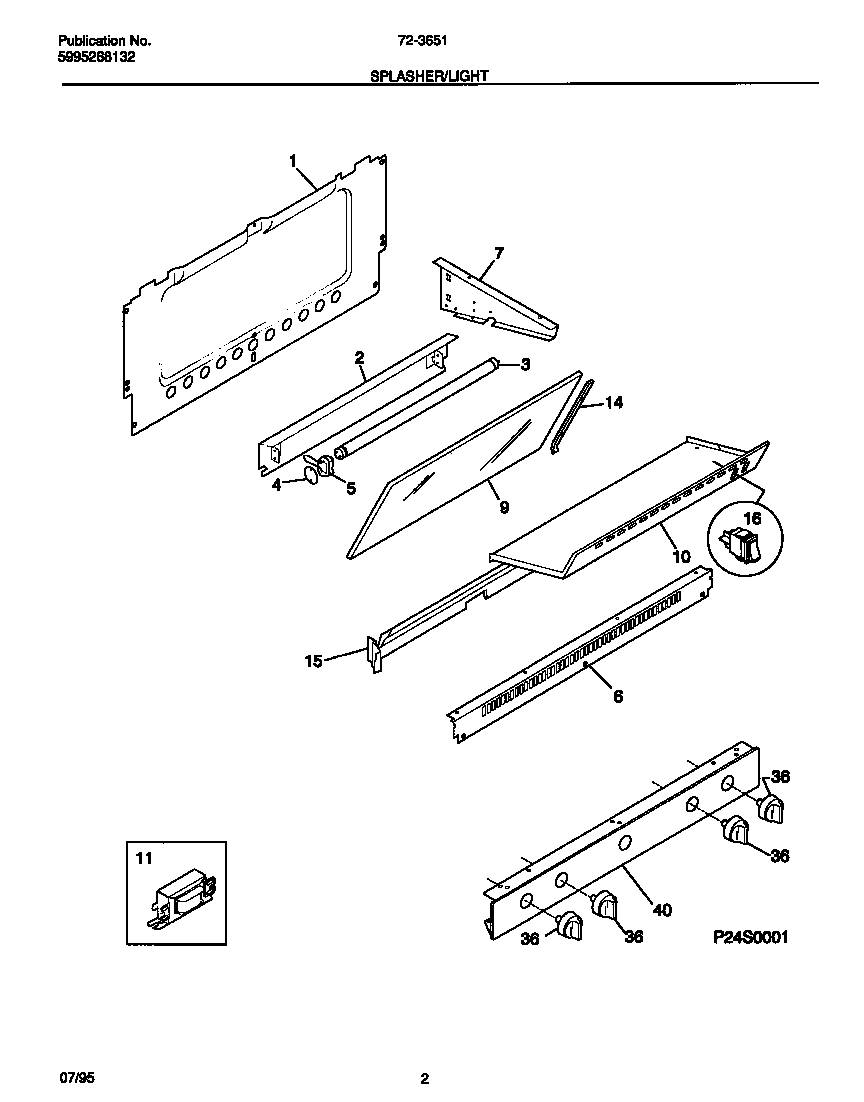 Tappan 72-3651-23-06 splasher/light diagram