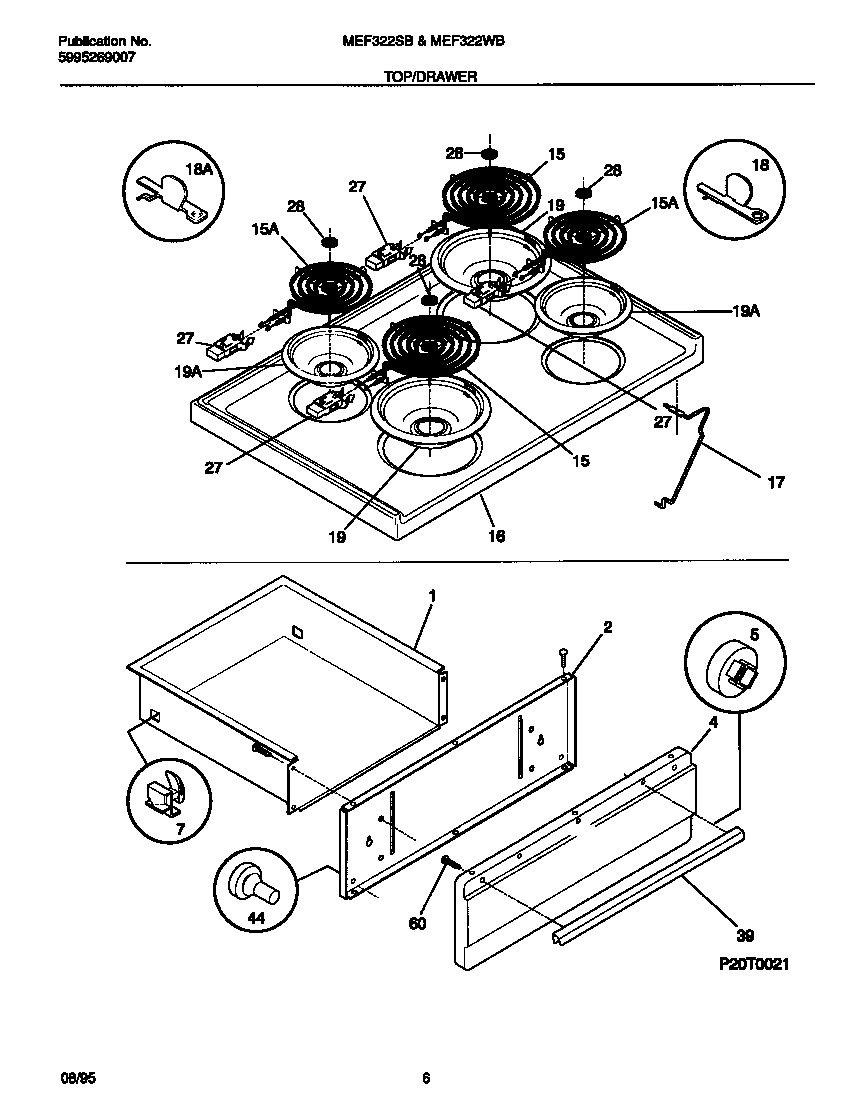 Universal/Multiflex (Frigidaire) MEF322WBSB top/drawer diagram
