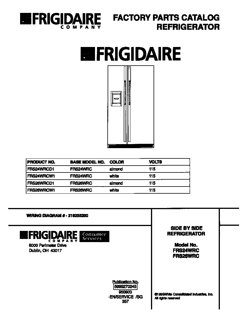 Frigidaire FRS24WRCD1 cover diagram