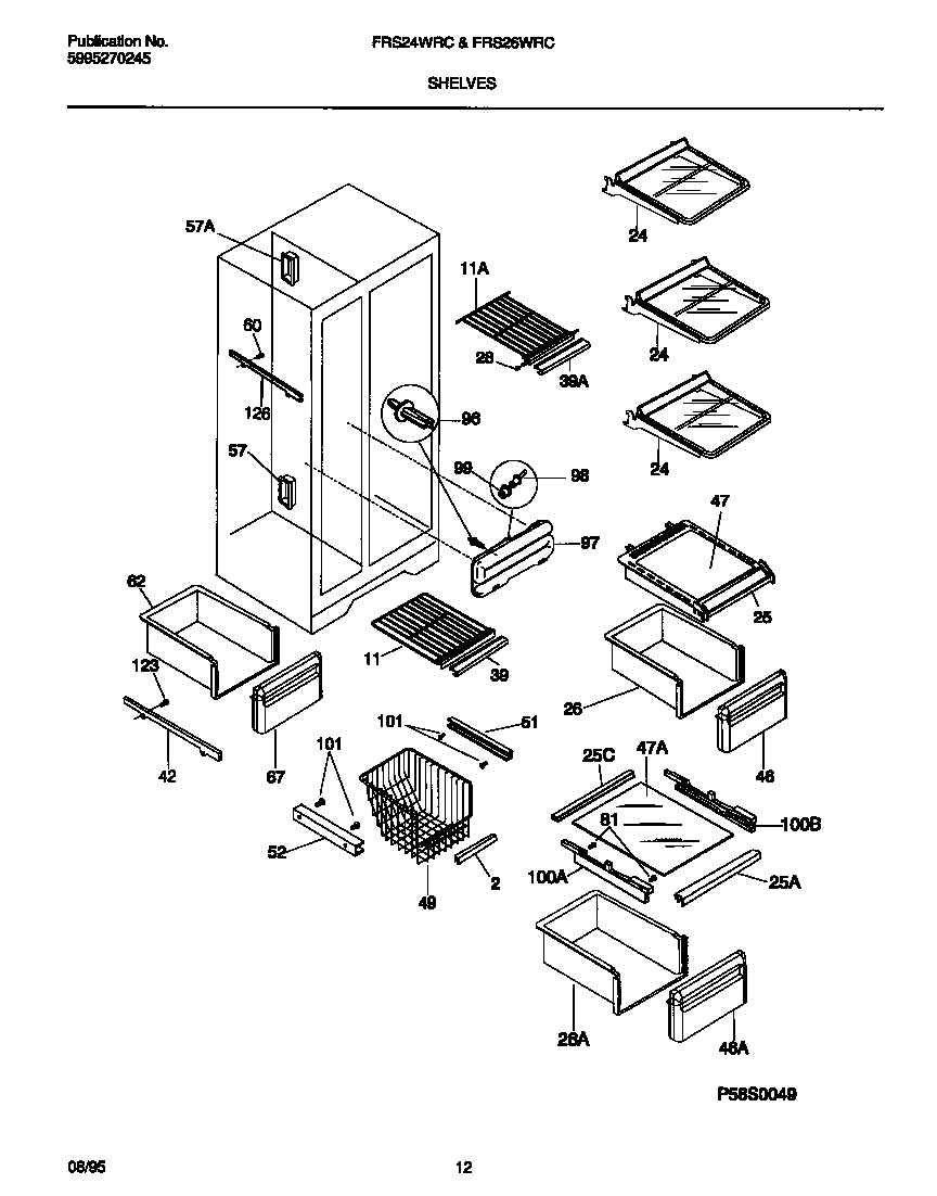 Frigidaire FRS24WRCD1 shelves diagram