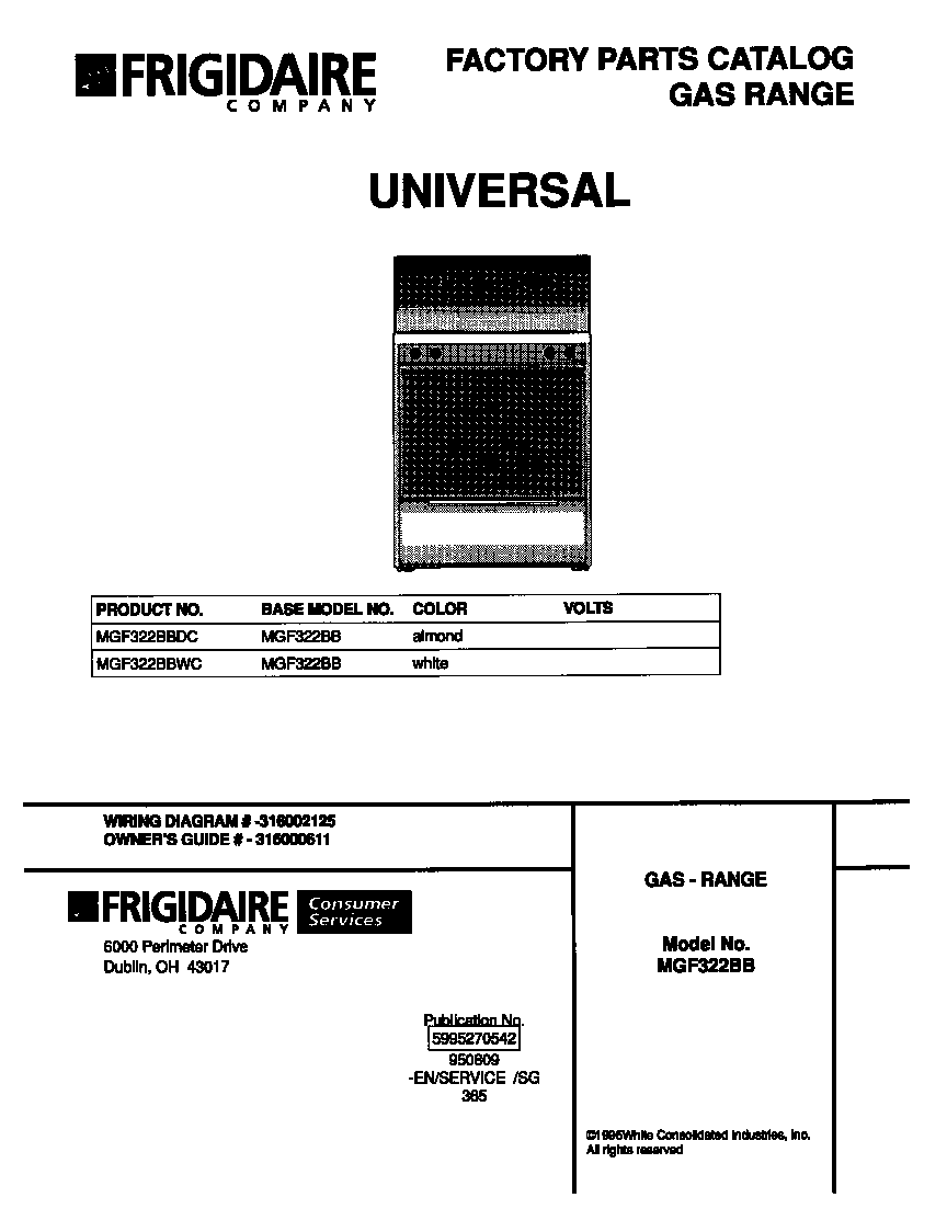 Universal/Multiflex (Frigidaire) MGF322BBWC cover diagram