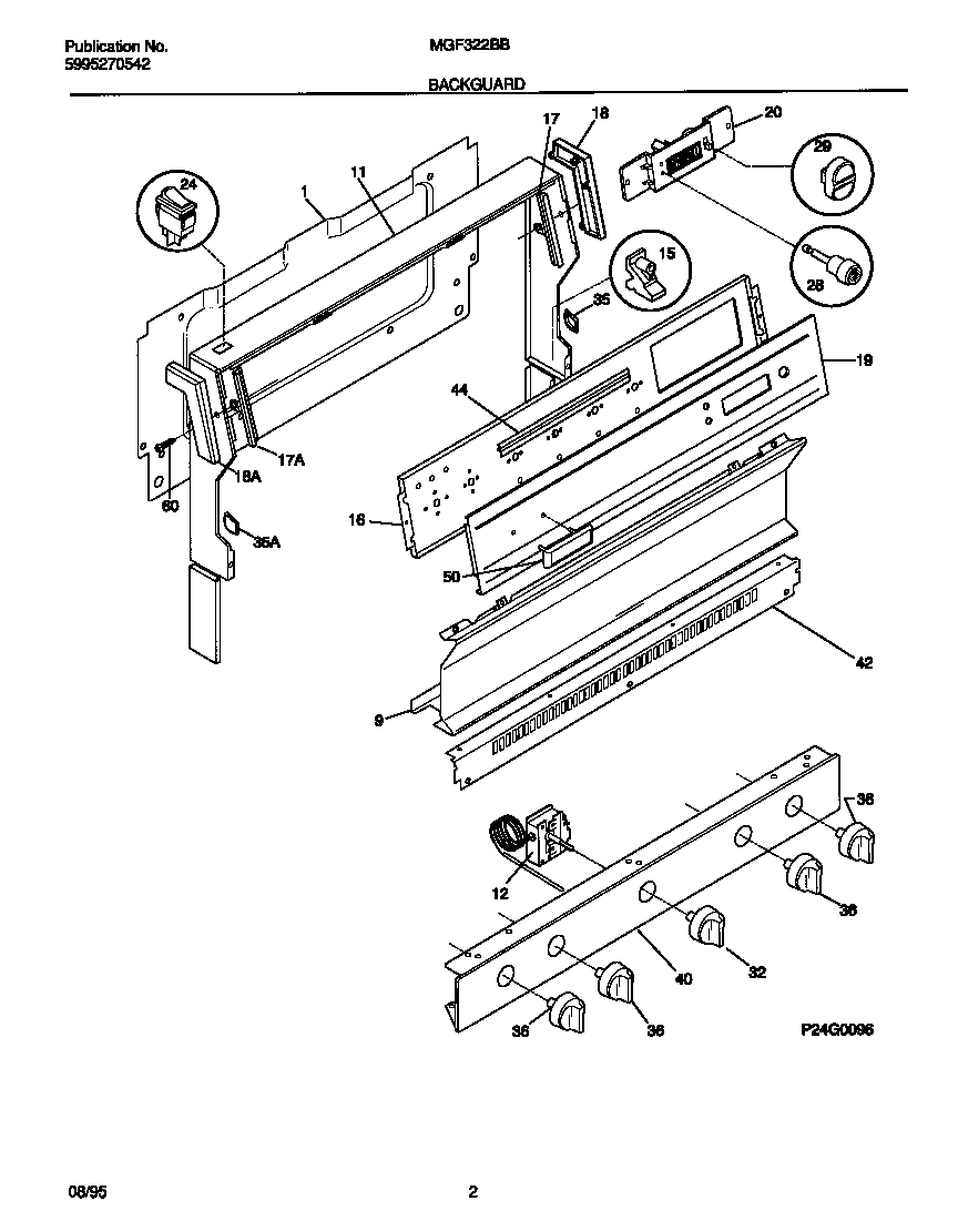 Universal/Multiflex (Frigidaire) MGF322BBWC backguard diagram