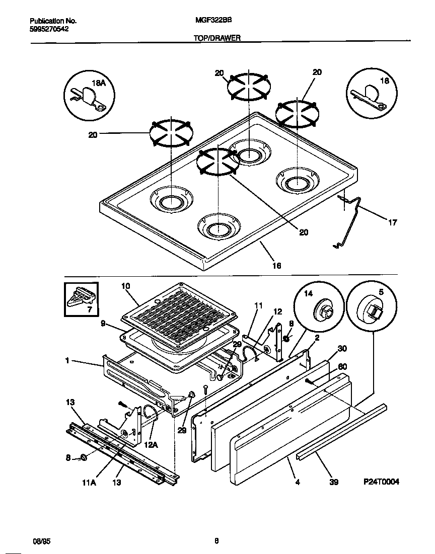 Universal/Multiflex (Frigidaire) MGF322BBWC top/drawer diagram